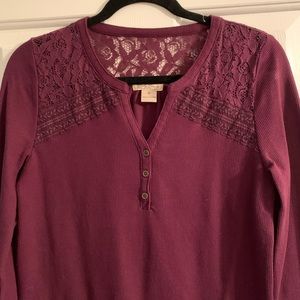 Lucky Brand long sleeve lace detail top